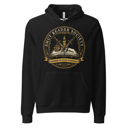 Smut Reader Society book lover dark academia hoodie — Black, front