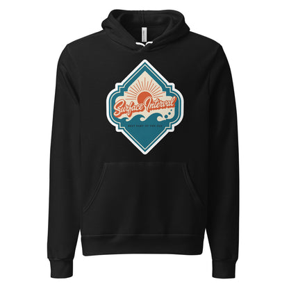 Surface Interval vintage scuba diving travel decal hoodie — Black, front