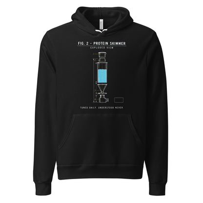 Protein Skimmer Exploded View reef tank saltwater aquarium hoodie — Black, front