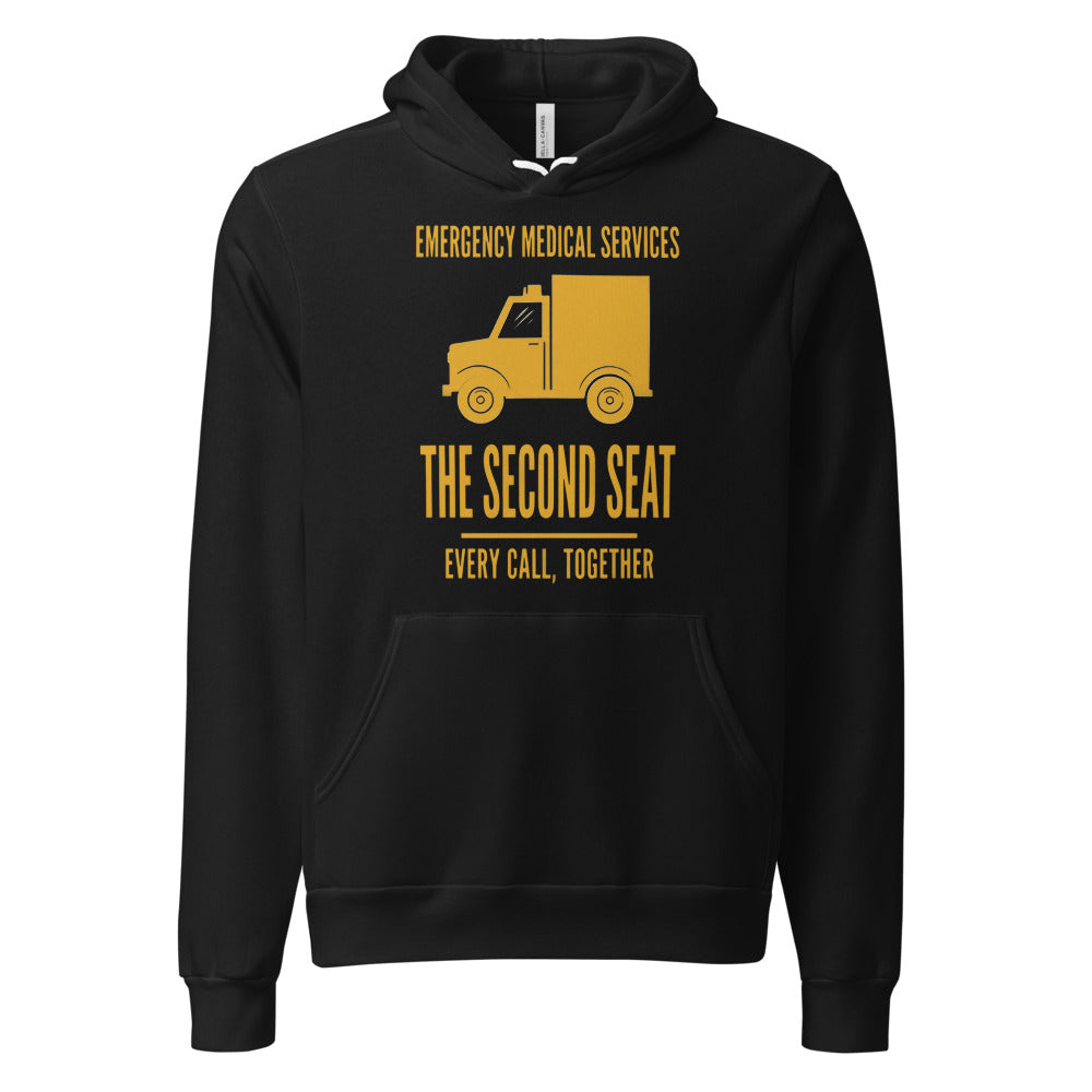 The Second Seat EMS paramedic hoodie — Black, front