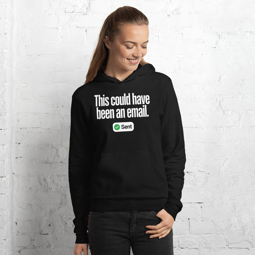 This Could Have Been An Email pullover hoodie — Black, on model