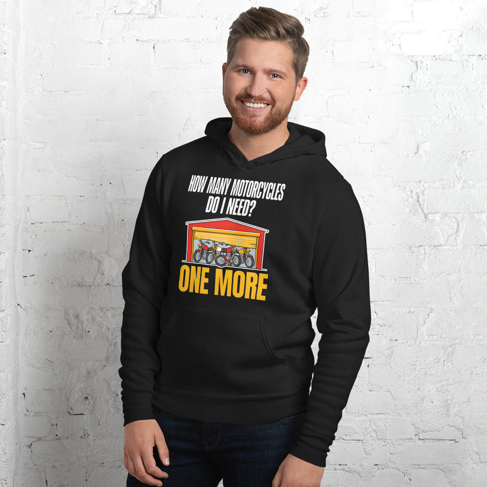 One More funny motorcycle hoodie — Black, on model