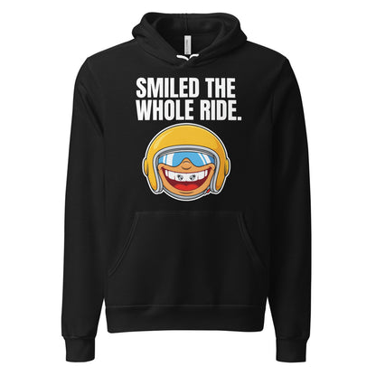 Smiled The Whole Ride funny motorcycle hoodie — Black, front