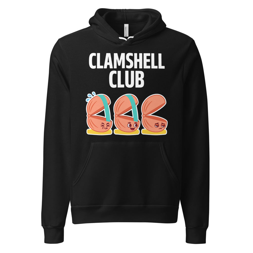 Clamshell Club funny physical therapy hoodie — Black, front