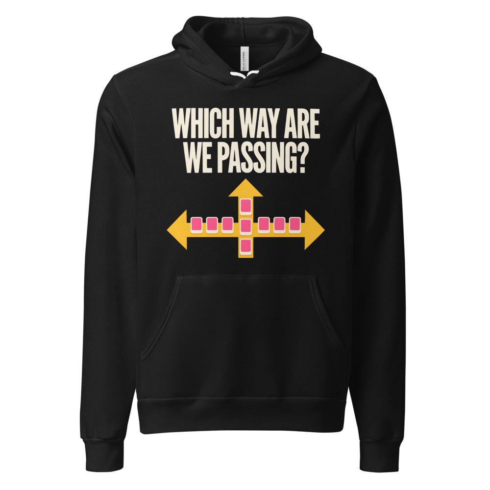 Which Way Are We Passing funny mahjong hoodie — Black, front