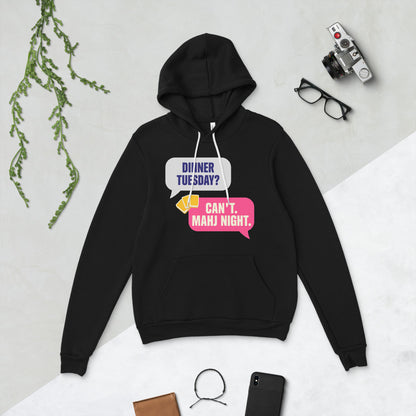 Mahj Night funny mahjong hoodie — Black, flat lay