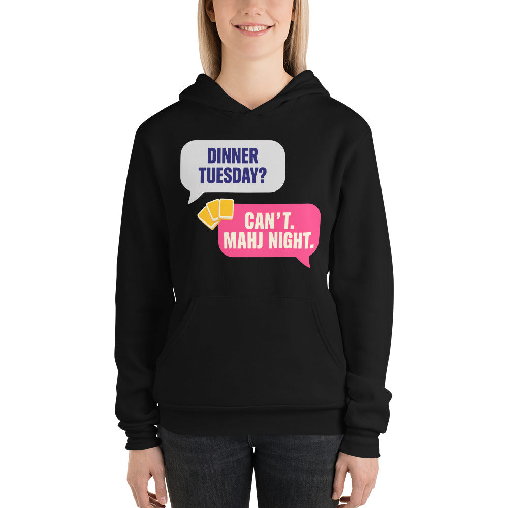 Mahj Night funny mahjong hoodie — Black, on model