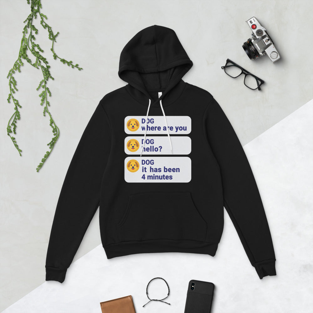 It Has Been 4 Minutes funny dog dad hoodie — Black, flat lay