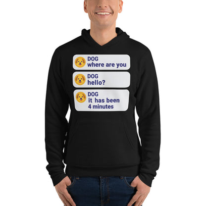 It Has Been 4 Minutes funny dog dad hoodie — Black, on model