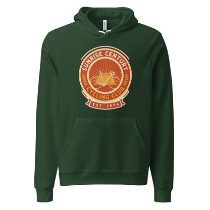 Sunrise Century C.C. retro cycling club badge hoodie — Forest, front
