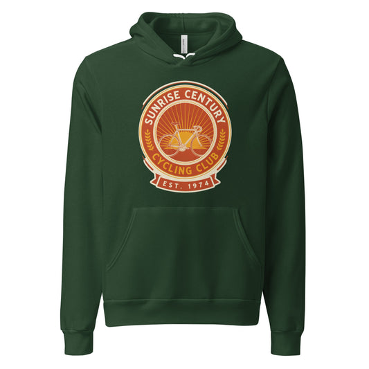 Sunrise Century C.C. retro cycling club badge hoodie — Forest, front