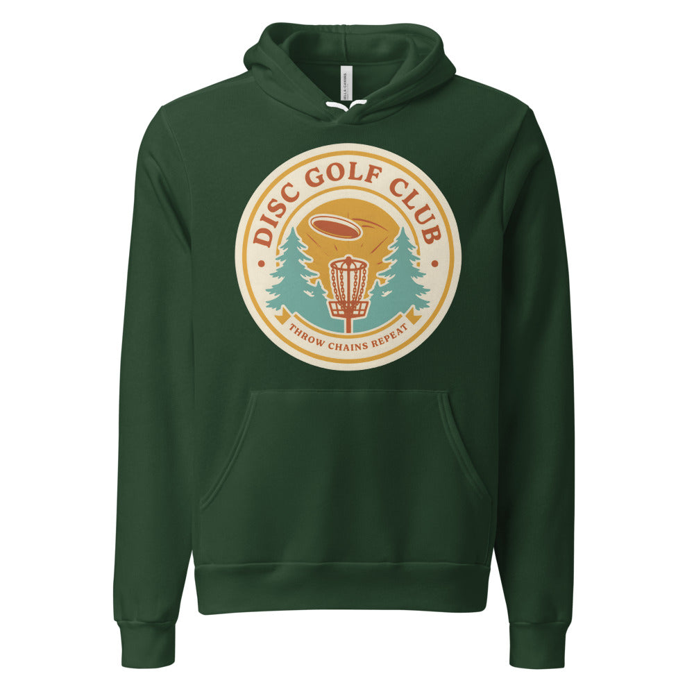 Disc Golf Club retro badge hoodie — Forest, front