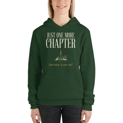 Just One More Chapter book lover dark academia hoodie — Forest, on model