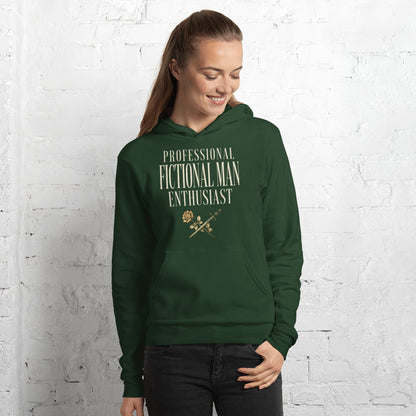 Professional Fictional Man Enthusiast book lover dark academia hoodie — Forest, on model