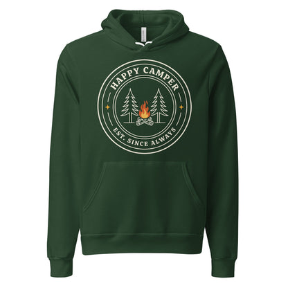 Happy Camper retro camp badge hoodie — Forest, front