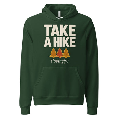Take a Hike retro outdoors humor typography hoodie — Forest, front