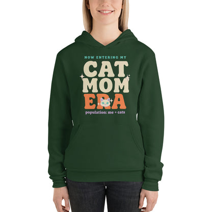 Cat Mom Era retro Y2K hoodie — Forest, on model