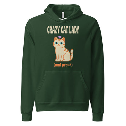 Crazy Cat Lady and Proud retro Y2K hoodie — Forest, front