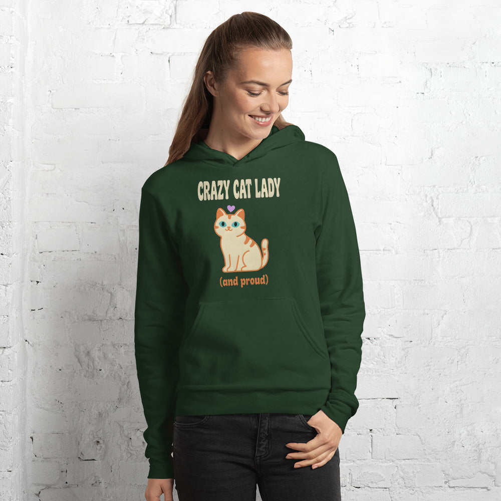 Crazy Cat Lady and Proud retro Y2K hoodie — Forest, on model