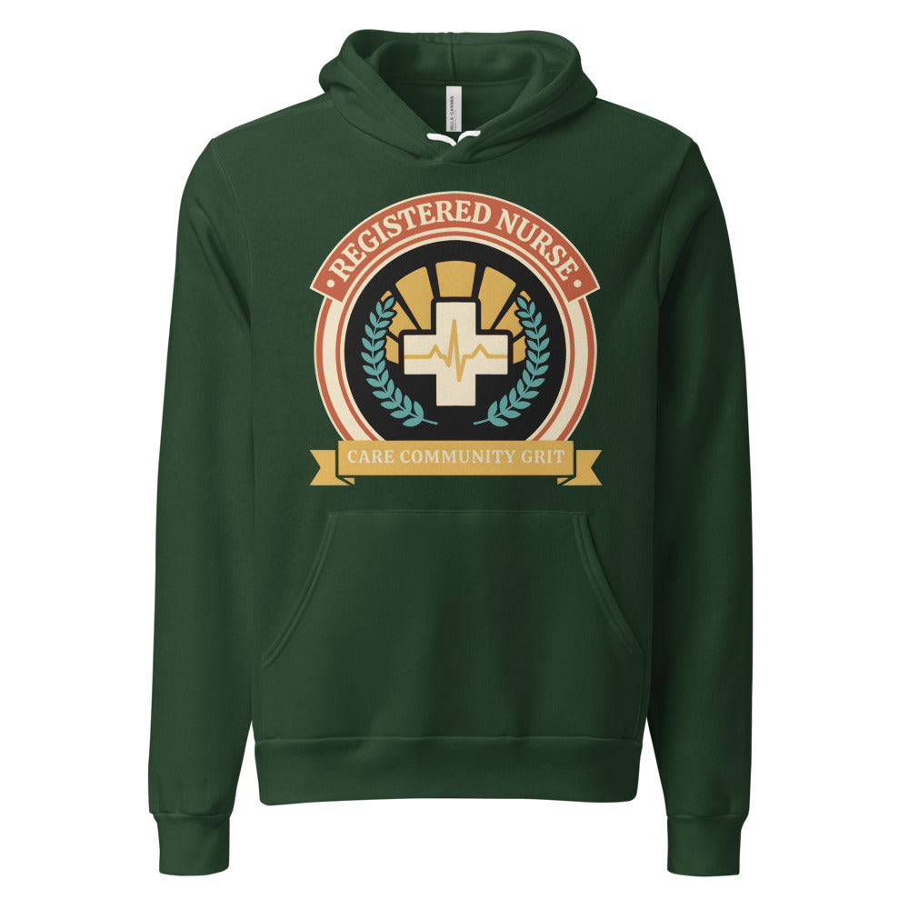Registered Nurse vintage healthcare emblem badge hoodie — Forest, front