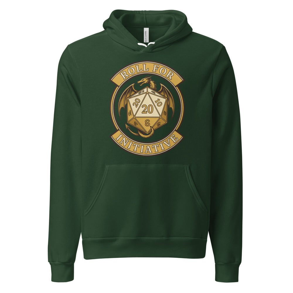 Roll For Initiative d20 dragon tabletop RPG hoodie — Forest, front