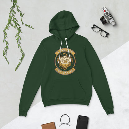 Roll For Initiative d20 dragon tabletop RPG hoodie — Forest, flat lay