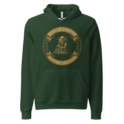 Dice Goblin Hoard Responsibly tabletop RPG hoodie — Forest, front