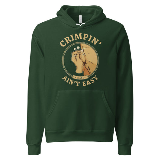 Crimpin' Ain't Easy bouldering badge hoodie — Forest, front