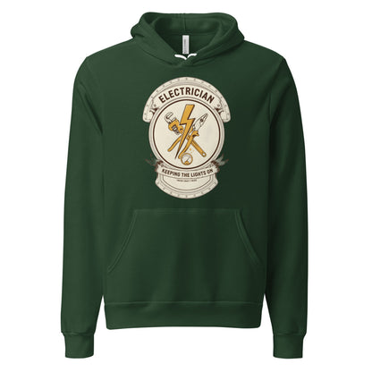 Electrician Journeyman trade crest hoodie — Forest, front