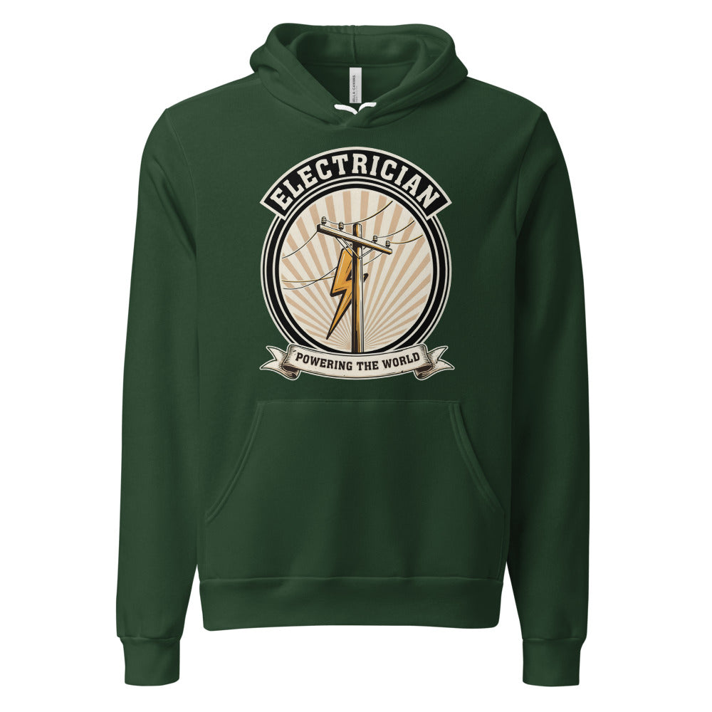Powering The World electrician emblem hoodie — Forest, front