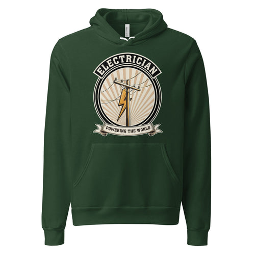 Electrician Hoodie, Electrician Gift for Him, Vintage Trade Emblem Hoodie — Powering the World Retro Patch