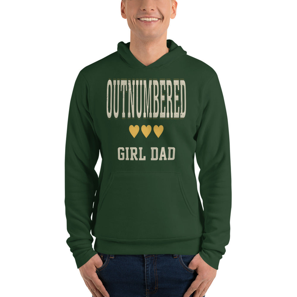 Girl Dad Outnumbered & Proud hoodie — Forest, on model