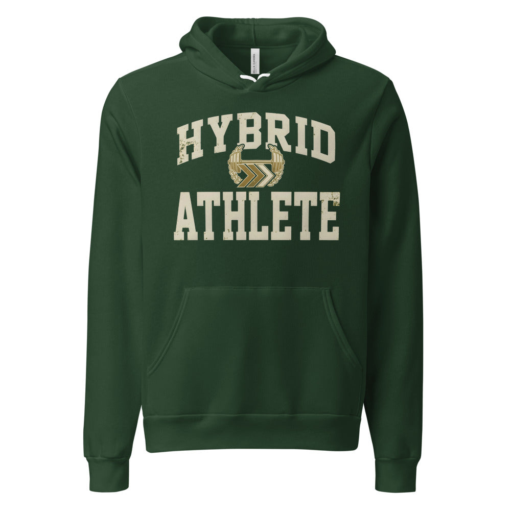 Hybrid Athlete vintage varsity hoodie — Forest, front