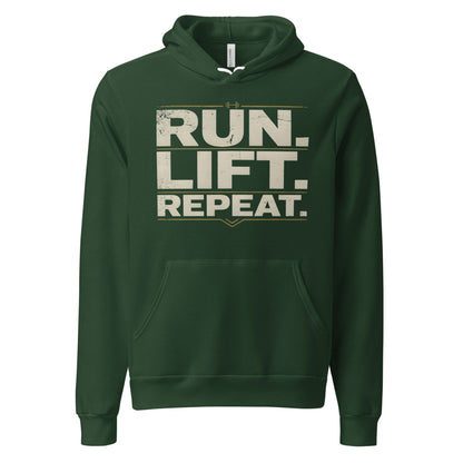 Run Lift Repeat vintage athletic hoodie — Forest, front