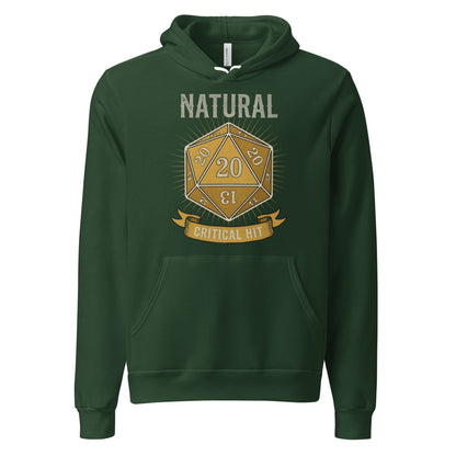 Natural 20 critical hit d20 tabletop RPG hoodie — Forest, front