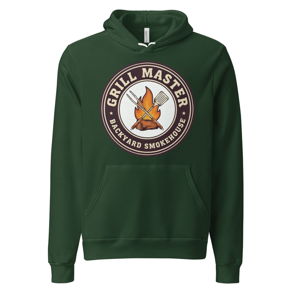 Grill Master retro backyard smokehouse hoodie — Forest, front