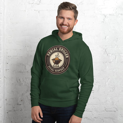 Serial Griller funny BBQ hoodie — Forest, on model