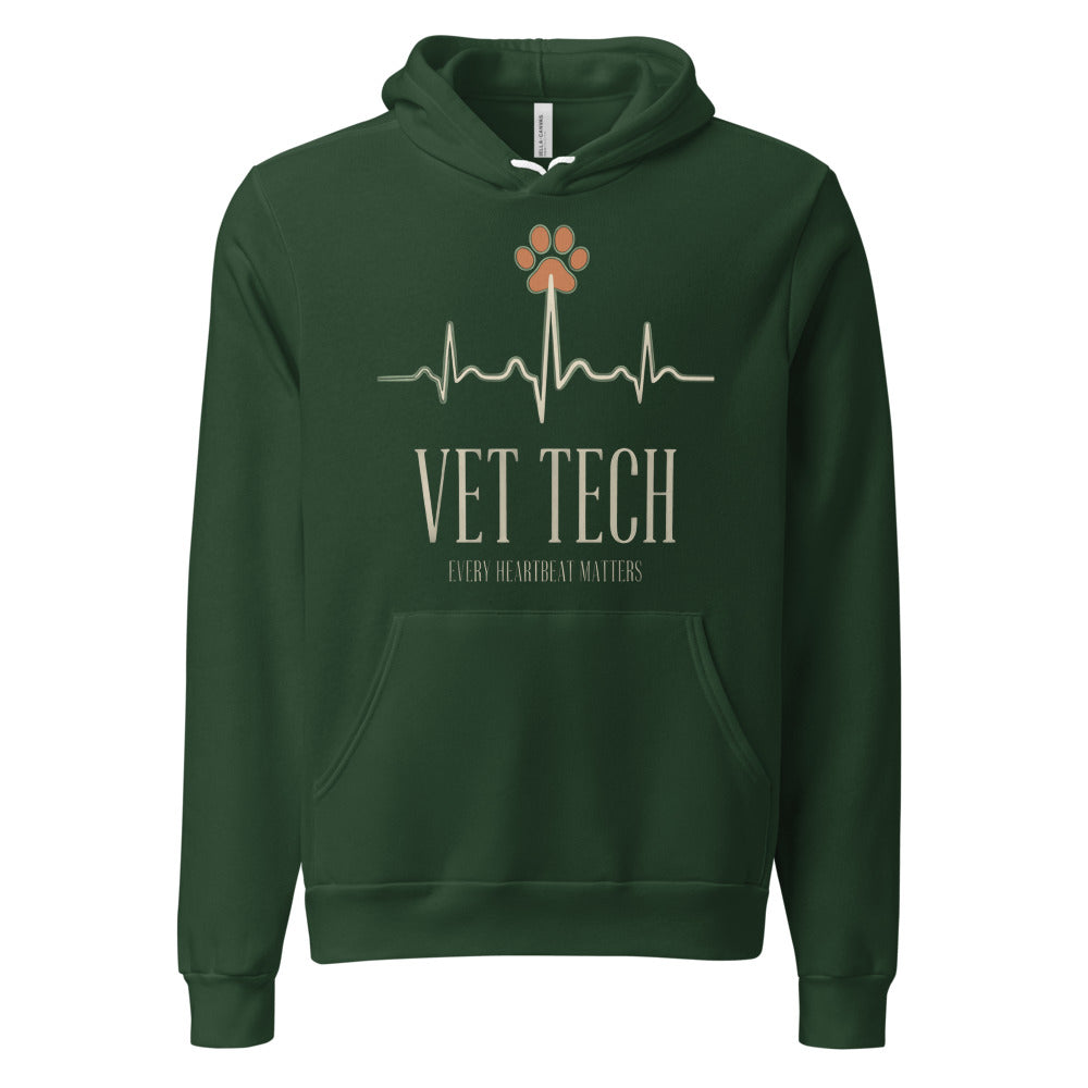 Every Heartbeat Matters minimalist vet tech hoodie — Forest, front