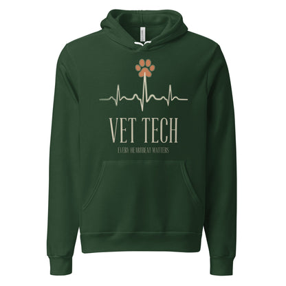 Every Heartbeat Matters minimalist vet tech hoodie — Forest, front