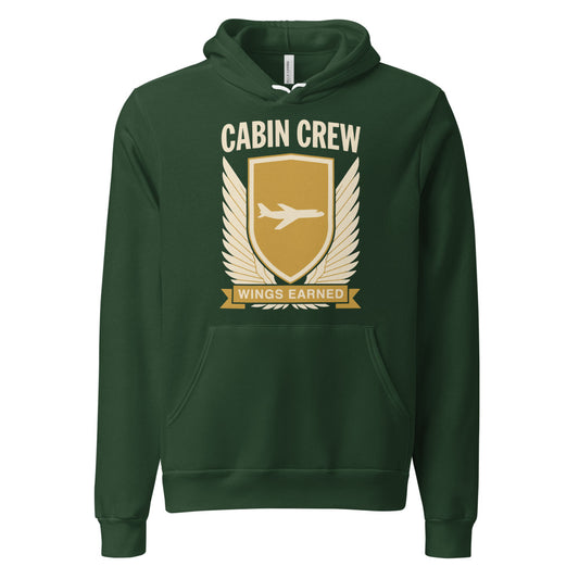 Wings Earned flight attendant hoodie — Forest, front