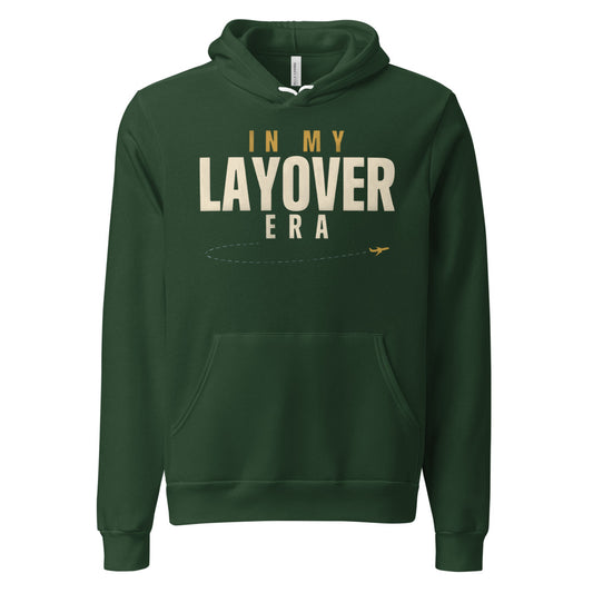 In My Layover Era flight attendant hoodie — Forest, front