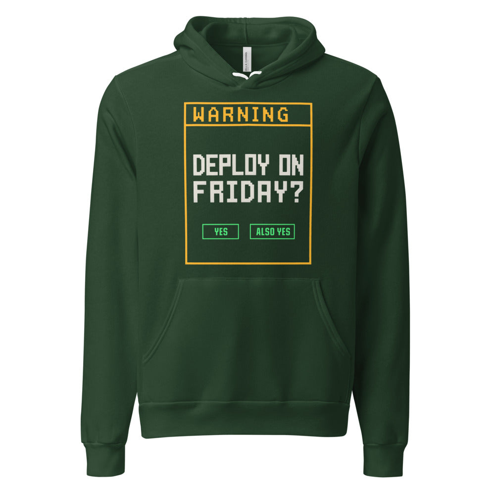 Deploy On Friday programmer hoodie — Forest, front