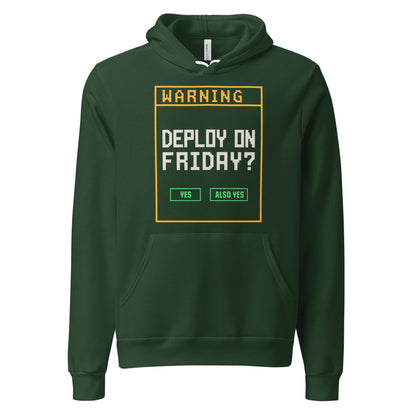 Deploy On Friday programmer hoodie — Forest, front