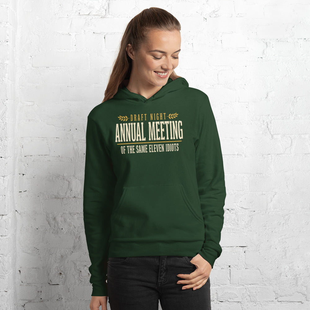 Annual Meeting of the Same Eleven Idiots funny fantasy football draft hoodie — Forest, on model