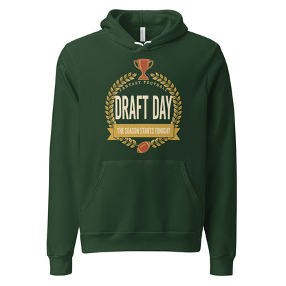 Draft Day Almanac vintage fantasy football draft hoodie — Forest, front