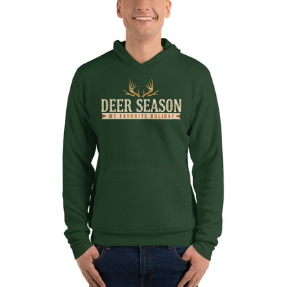 Deer Season My Favorite Holiday deer hunting hoodie — Forest, on model
