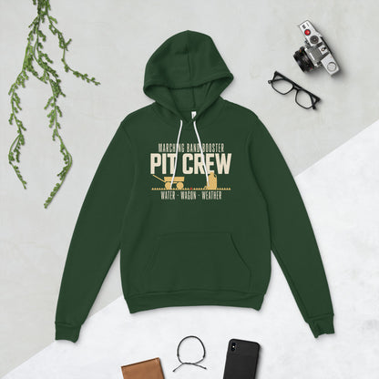 Pit Crew marching band booster hoodie — Forest, flat lay