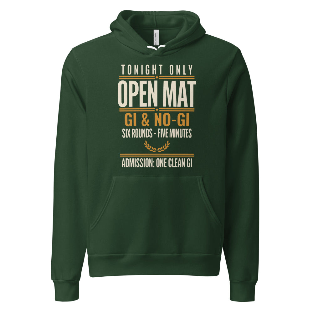 Open Mat Tonight Brazilian jiu jitsu hoodie — Forest, front