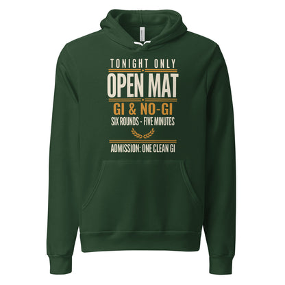 Open Mat Tonight Brazilian jiu jitsu hoodie — Forest, front