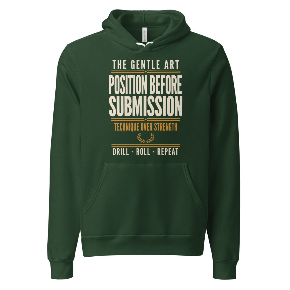 Position Before Submission Brazilian jiu jitsu hoodie — Forest, front
